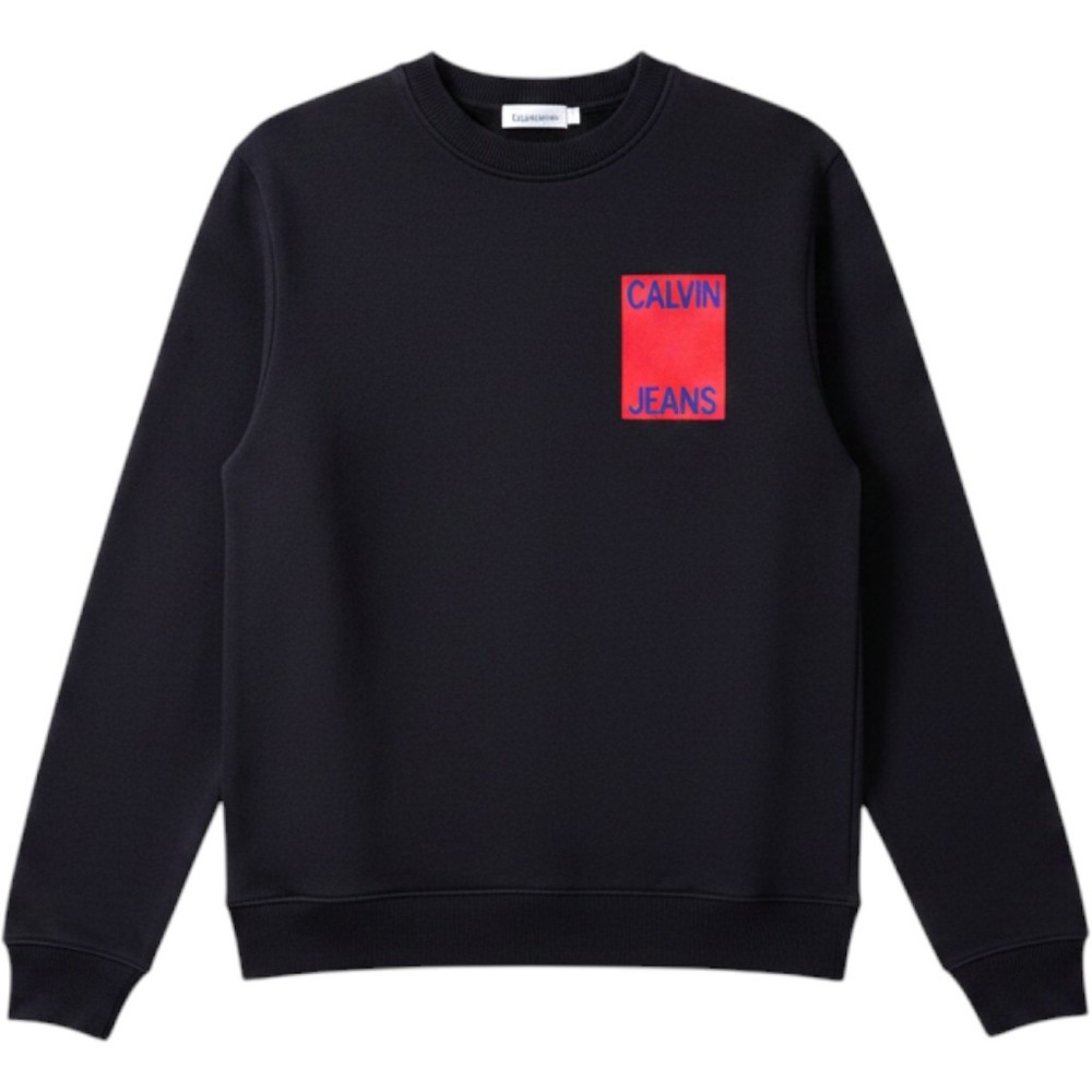 Calvin Klein Jeans 00's Mens Black Crewneck Sweatshirt Red Patch Logo Small
